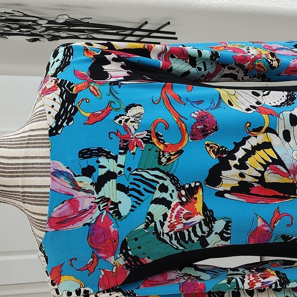 Nicole Miller Butterfly Print Color Block Stretch Jersey Sheath Dress S Colorful - Picture 8 of 12